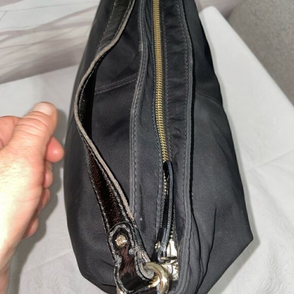 Kate Spade Nylon Leather Trim Shoulder Bag Hobo Bag Black Medium - Picture 7 of 8